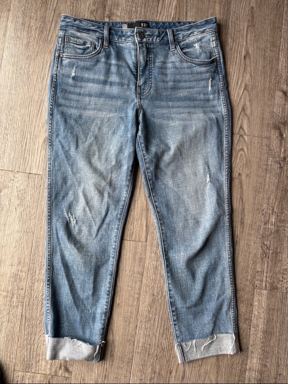 Kut from the Kloth Medium Wash Distressed Boyfriend Jeans